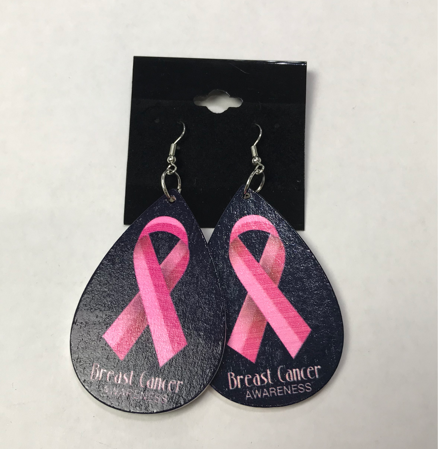 Black and Pink Ribbon Earrings