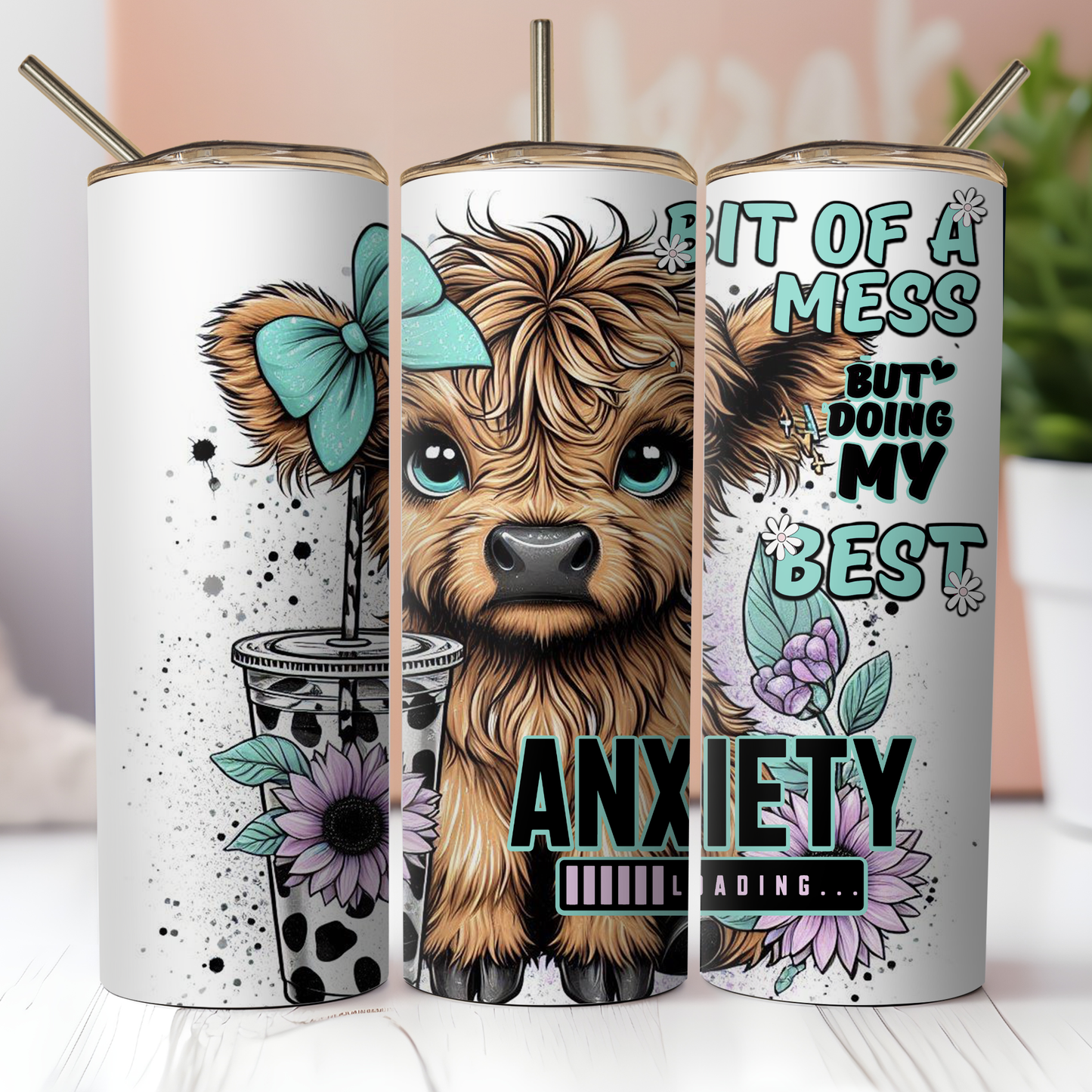 Anxiety Highland Cow Tumbler Custom Tumbler Bambi Rae Collections