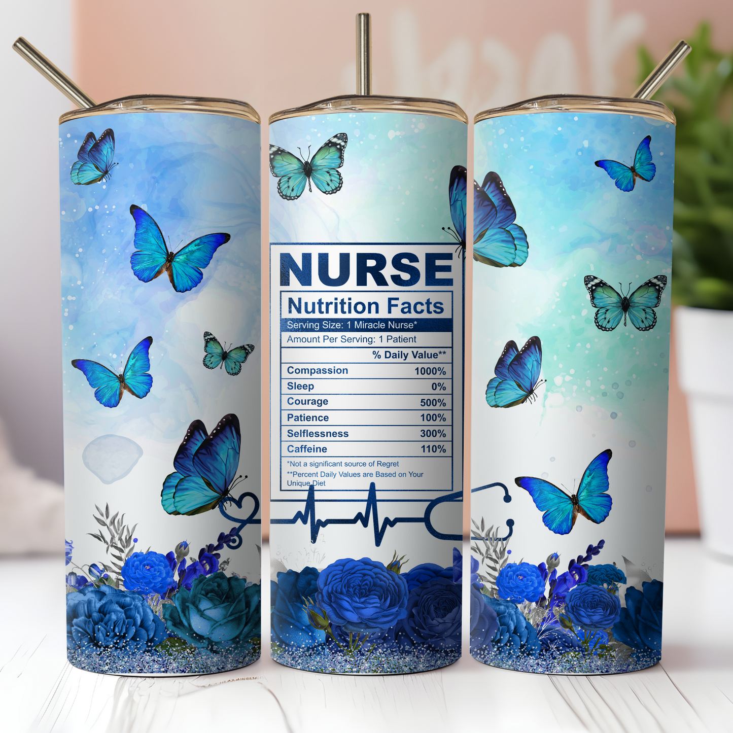 Nurse Tumbler Custom Tumbler Bambi Rae Collections Nurse Nutrition Facts Blue