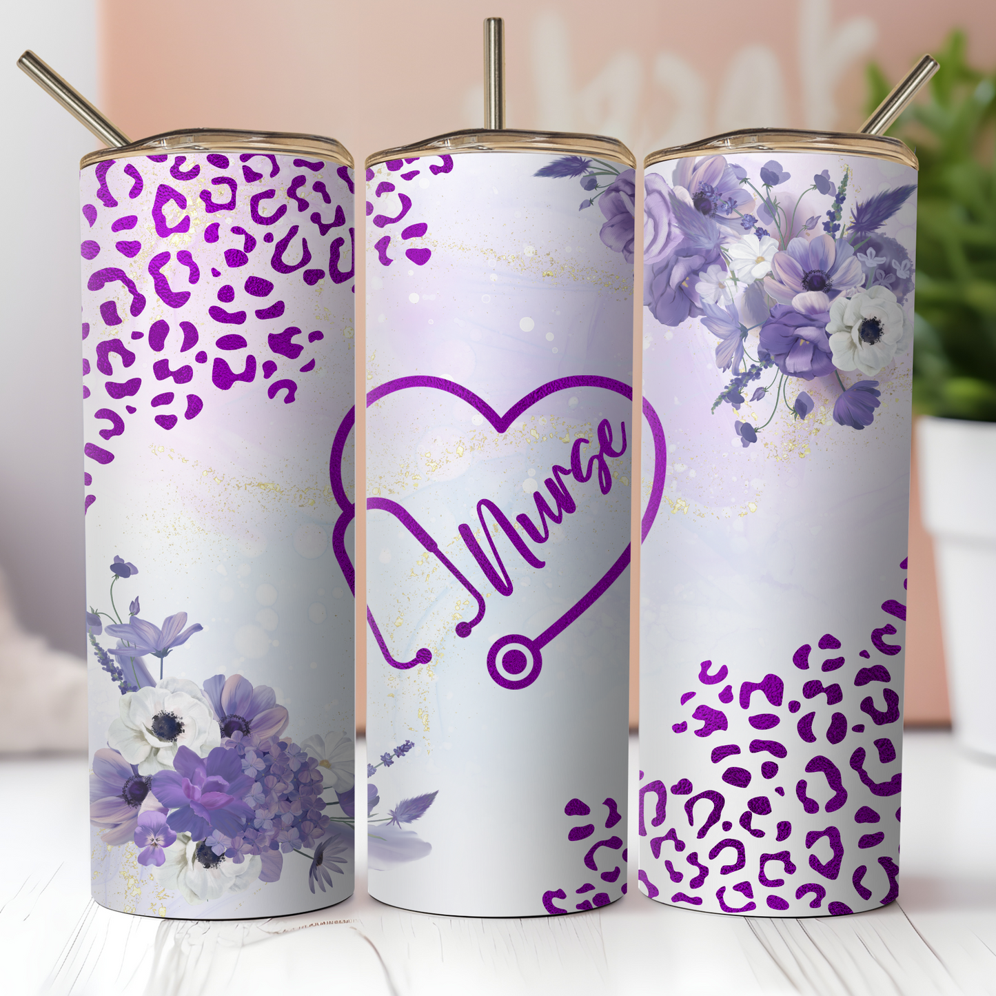 Nurse Tumbler Custom Tumbler Bambi Rae Collections Nurse Purple Floral Leopard