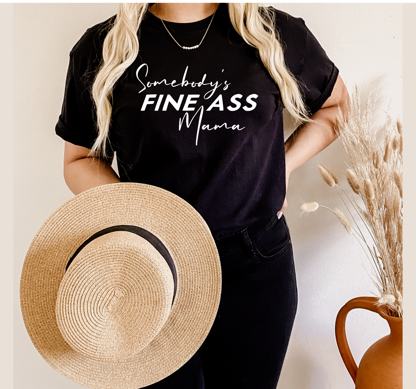 Somebody's Fine Ass Mama T-Shirt Custom T-Shirt Bambi Rae Collections Small Crew Neck (black)