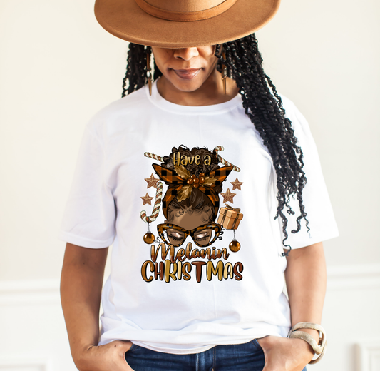 Have a Melanin Christmas Messy Bun T-Shirt