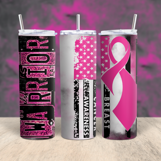Breast Cancer Warrior Pink & White Flag Tumbler
