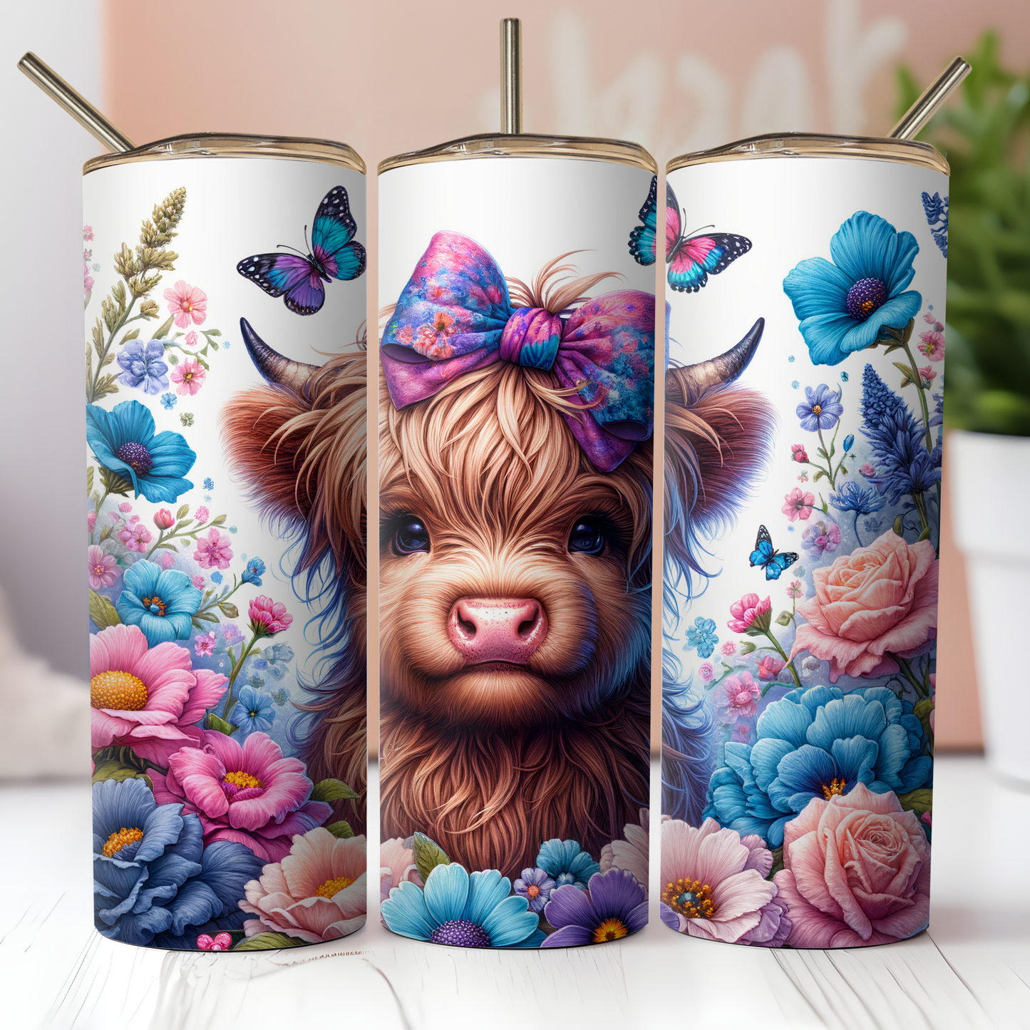 Floral Highland Cow Tumbler Custom Tumbler Bambi Rae Collections   