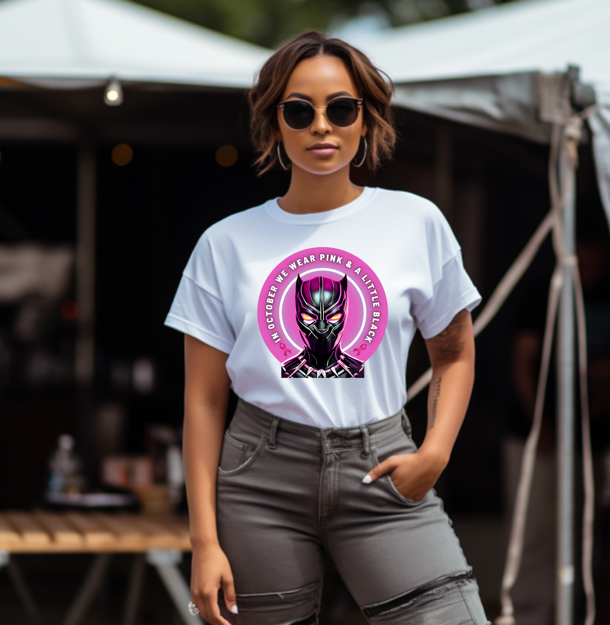 In October We Wear Pink Black Panther Tshirt Custom T-Shirt Bambi Rae Collections   