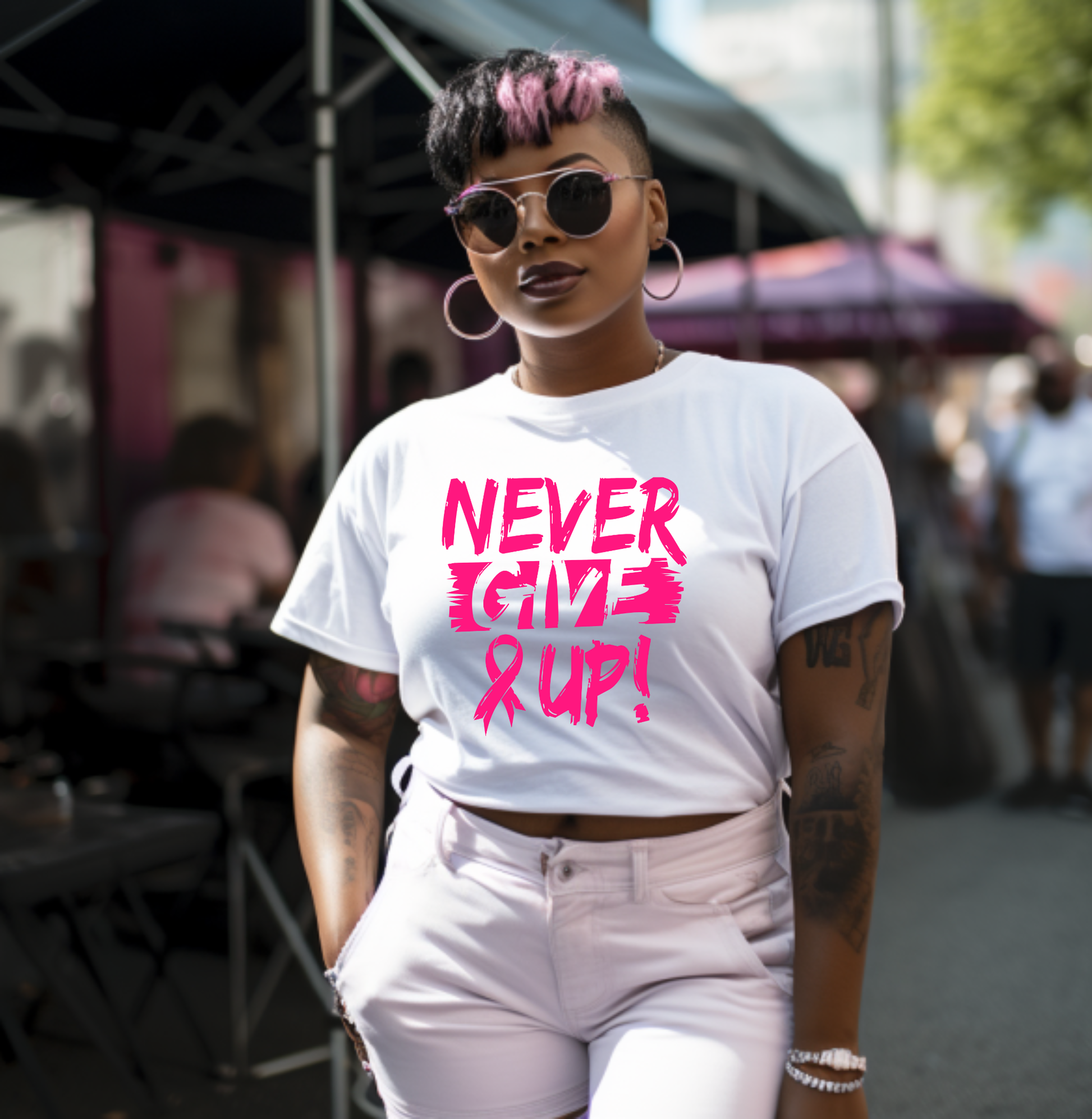 Never Give Up Tshirt Custom T-Shirt Bambi Rae Collections Small White Tshirt 