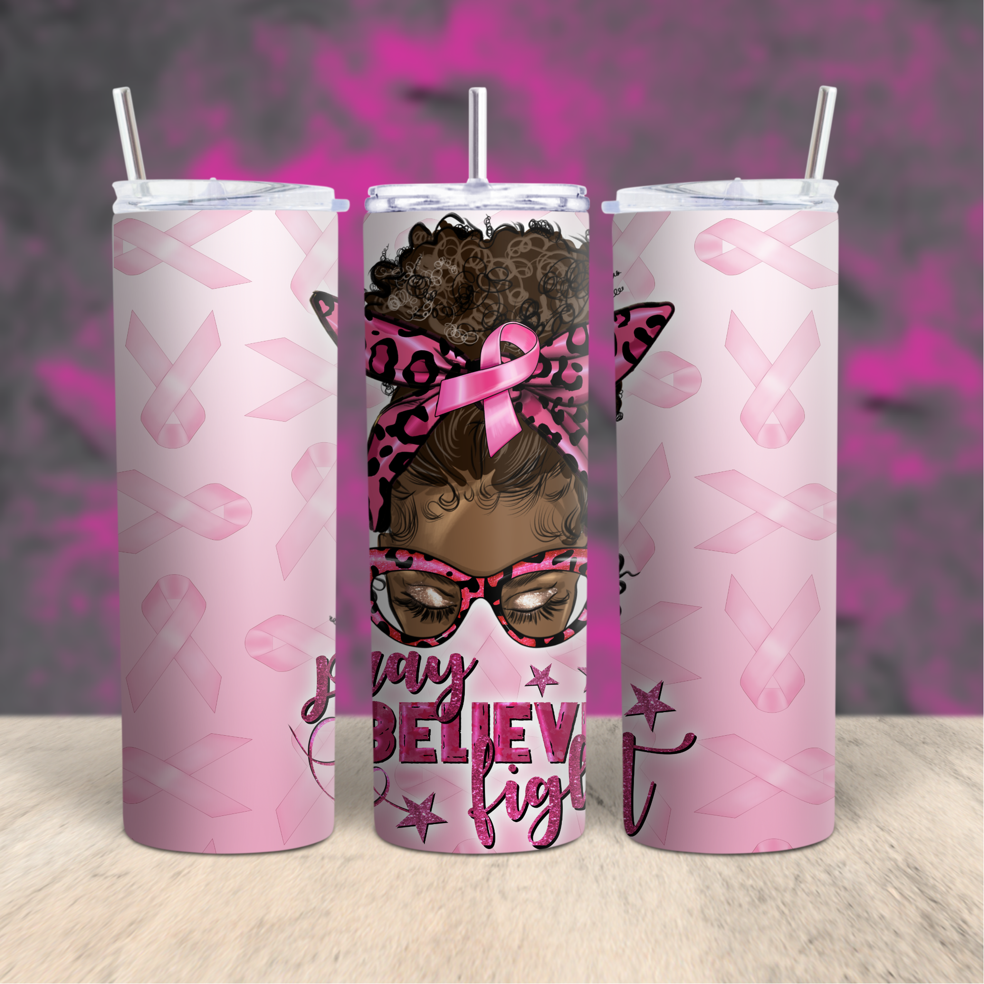 Pray Believe Fight Tumbler Custom Tumblers Bambi Rae Collections   