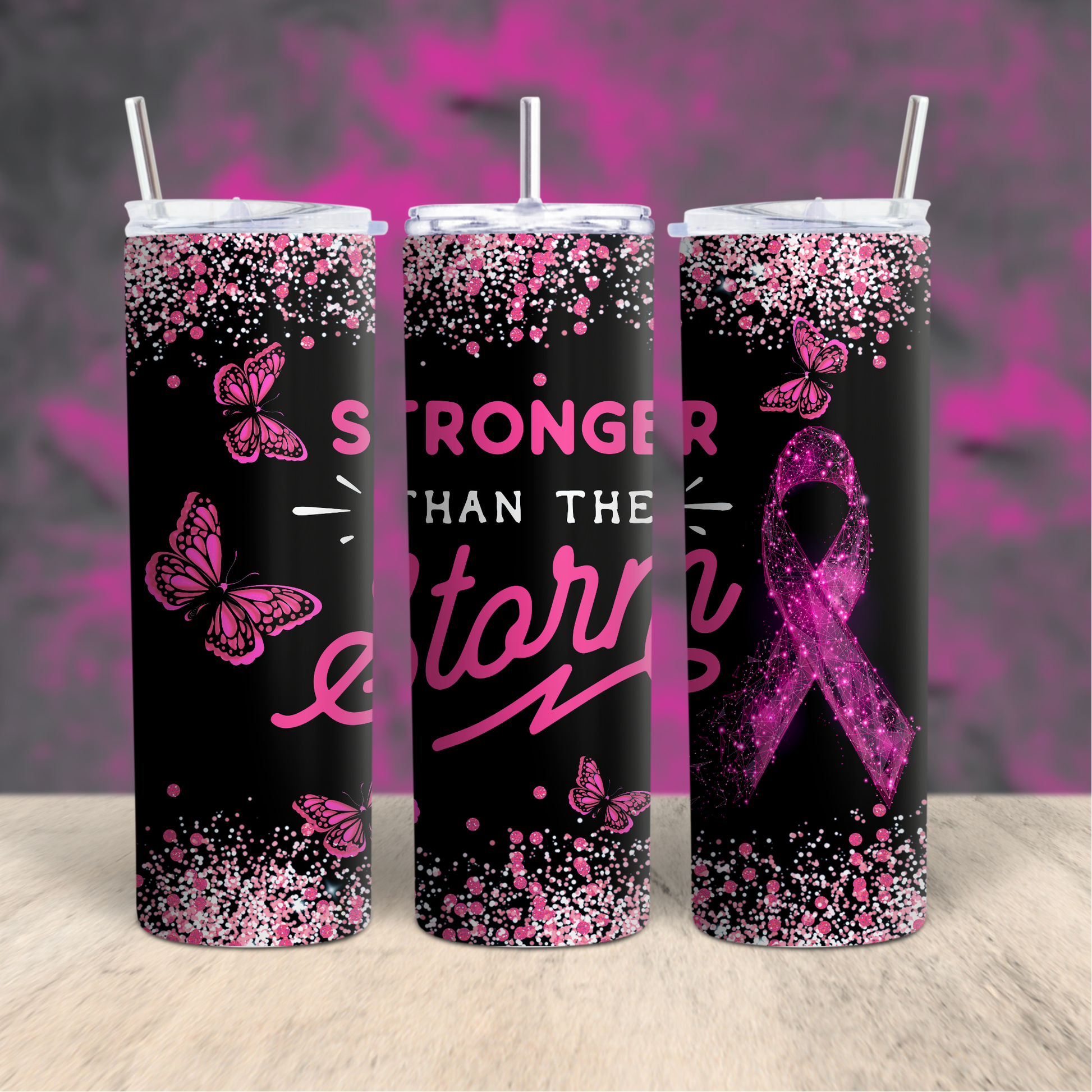 Stronger Than the Storm Breast Cancer Awareness Tumbler Custom Tumblers Bambi Rae Collections   