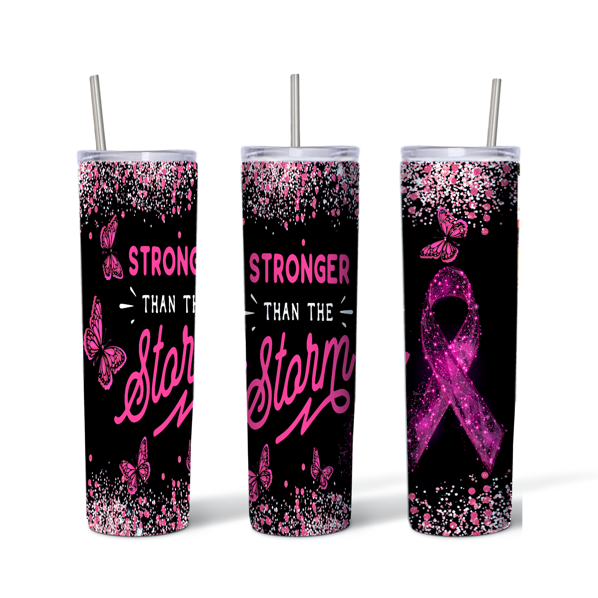 Stronger Than the Storm Breast Cancer Awareness Tumbler Custom Tumblers Bambi Rae Collections   