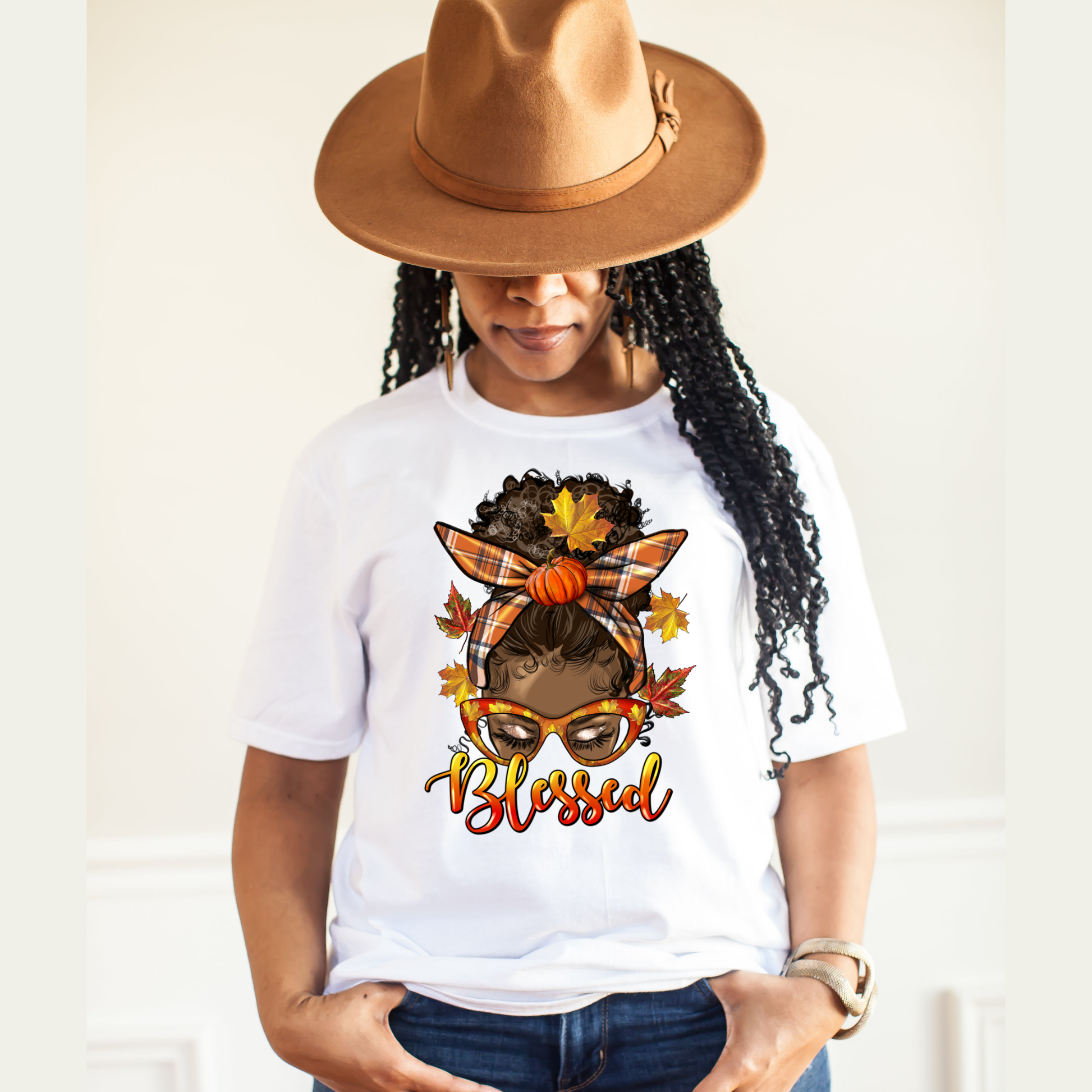 Thankful and Blessed Messy Bun T-Shirt Custom T-Shirt Bambi Rae Collections Small Blessed 