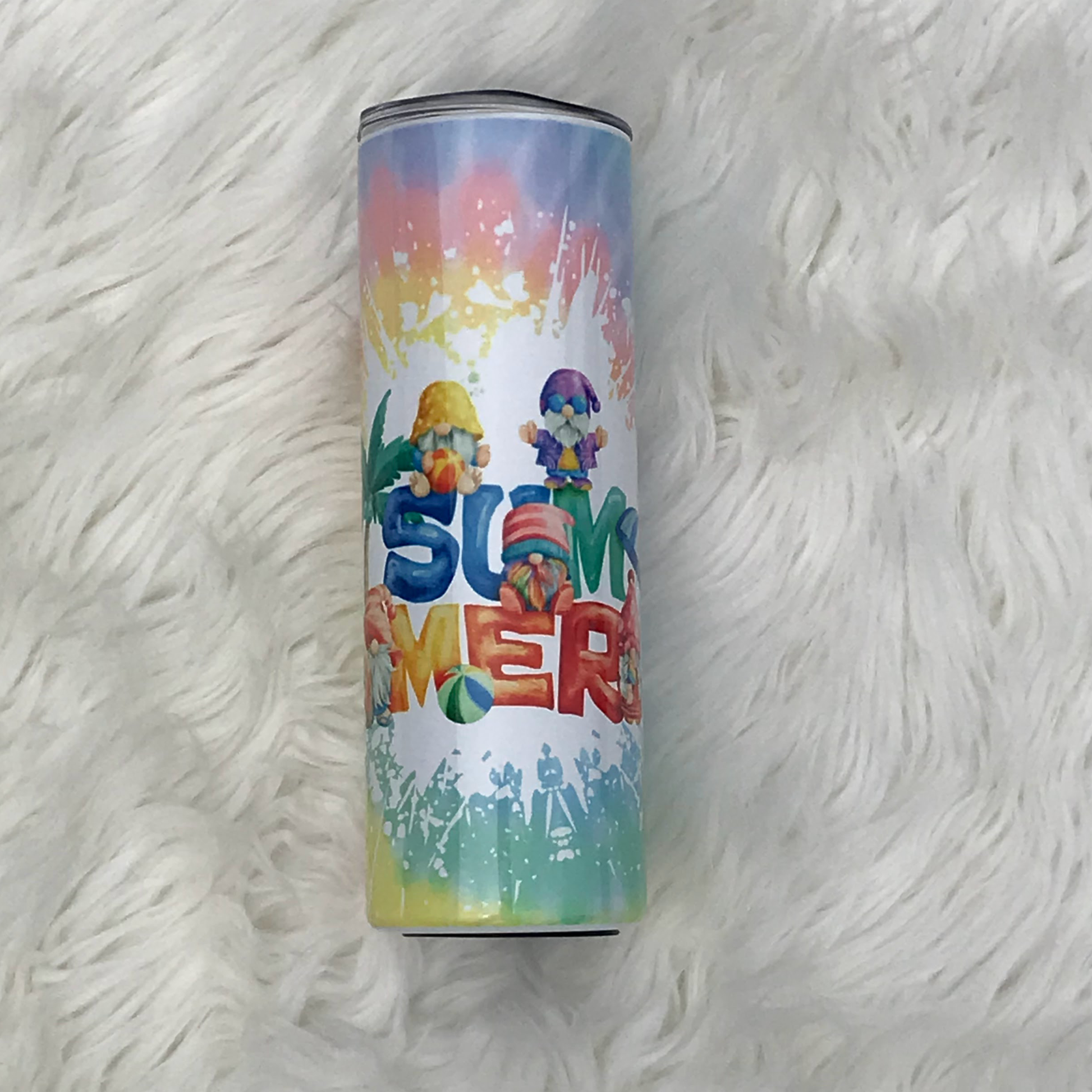 Gnomes Summer 20 Oz. Stainless Steel Skinny Tumbler With Straw.