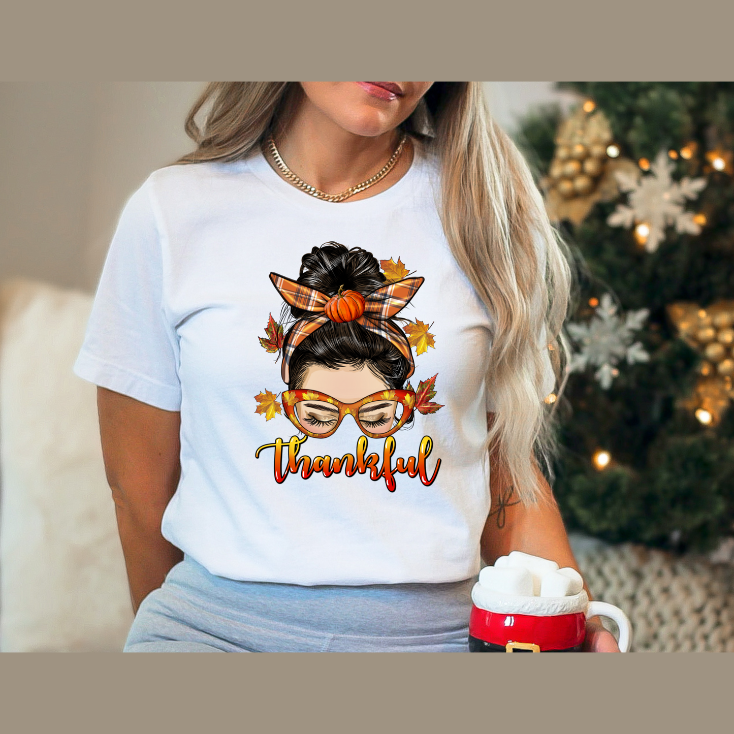 Thankful and Blessed Messy Bun T-Shirt